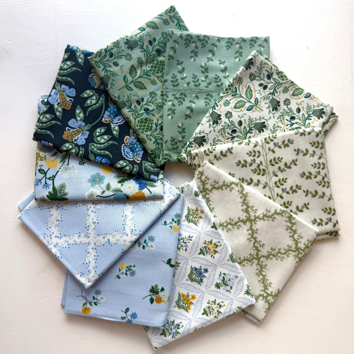 Default Dahlia Fat Quarter Bundle in Green & Blue - 10 FQs - Rifle Paper Co.