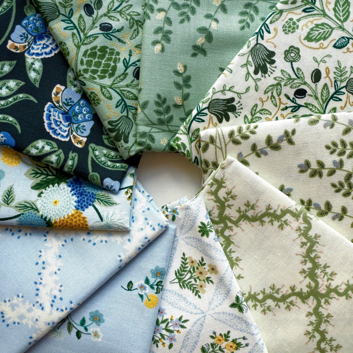 Default Dahlia Fat Quarter Bundle in Green & Blue - 10 FQs - Rifle Paper Co.