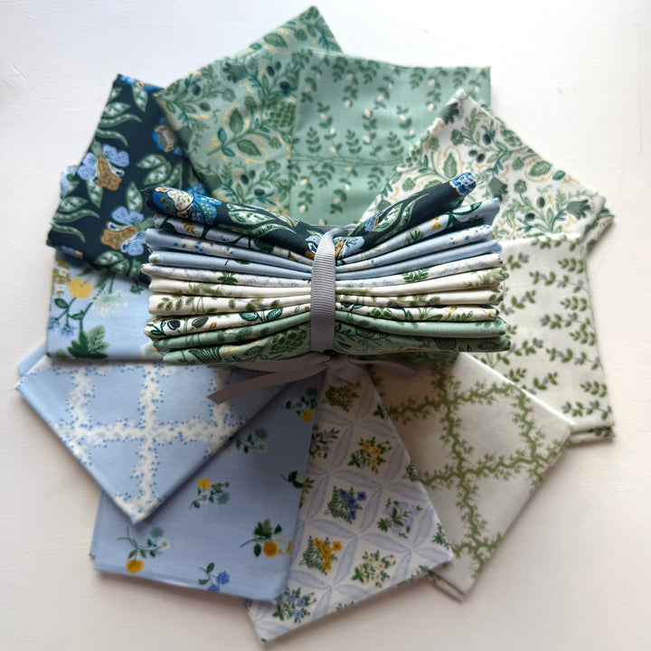 Default Dahlia Fat Quarter Bundle in Green & Blue - 10 FQs - Rifle Paper Co.