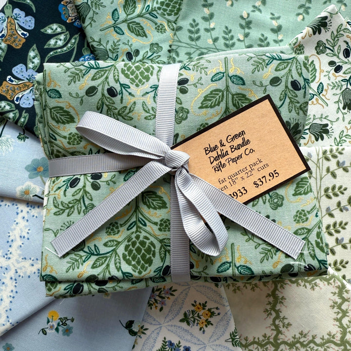 Default Dahlia Fat Quarter Bundle in Green & Blue - 10 FQs - Rifle Paper Co.
