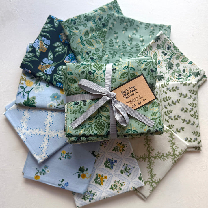 Default Dahlia Fat Quarter Bundle in Green & Blue - 10 FQs - Rifle Paper Co.