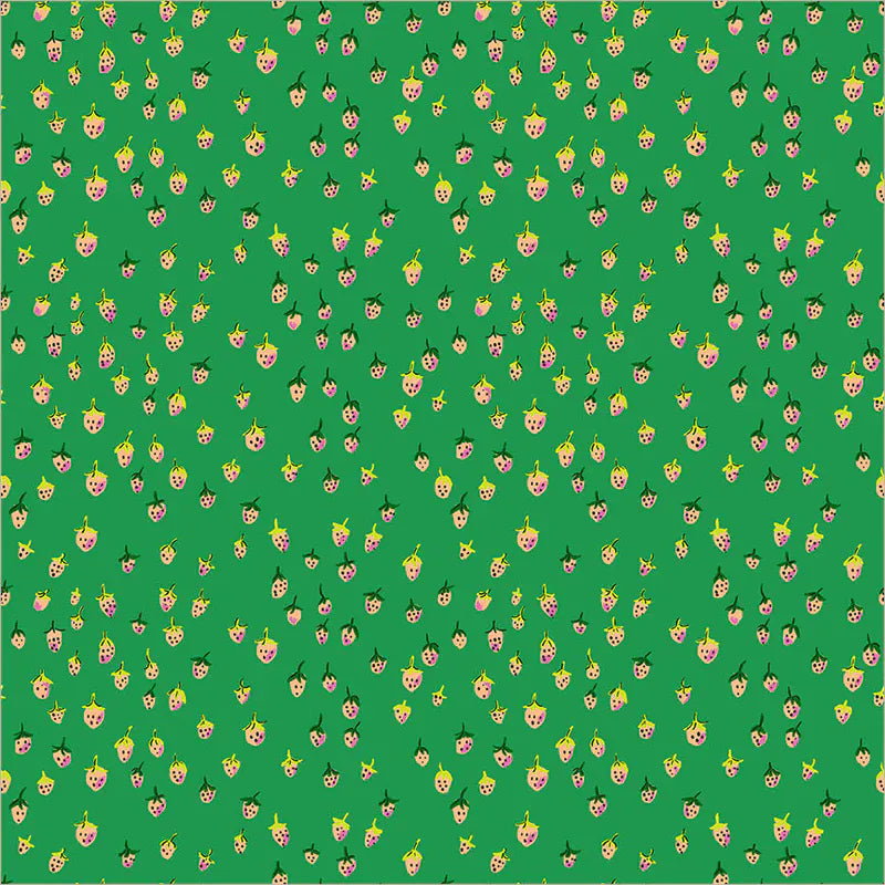 Default Field Strawberries in Jade - Heather Ross Favorites
