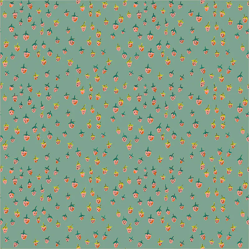 Default Field Strawberries in Teal - Heather Ross Favorites