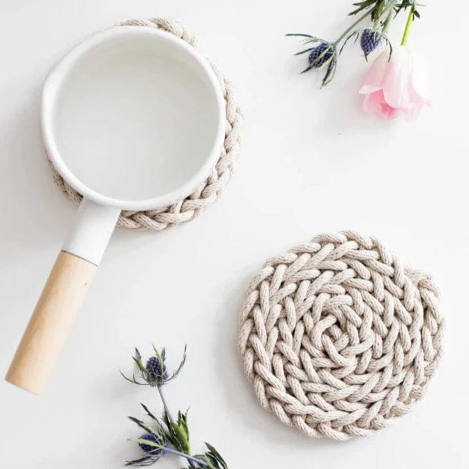 Default Finger Knit Trivet Kit in PARCHMENT - Flax & Twine