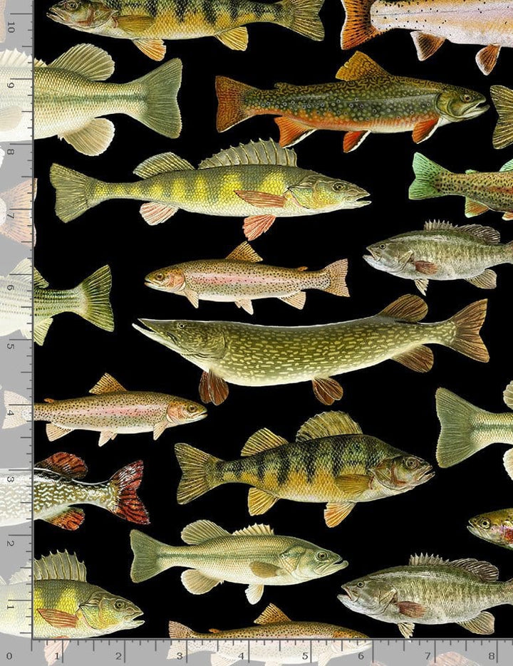 Default Fish on Black - Woodland Retreat - Timeless Treasures