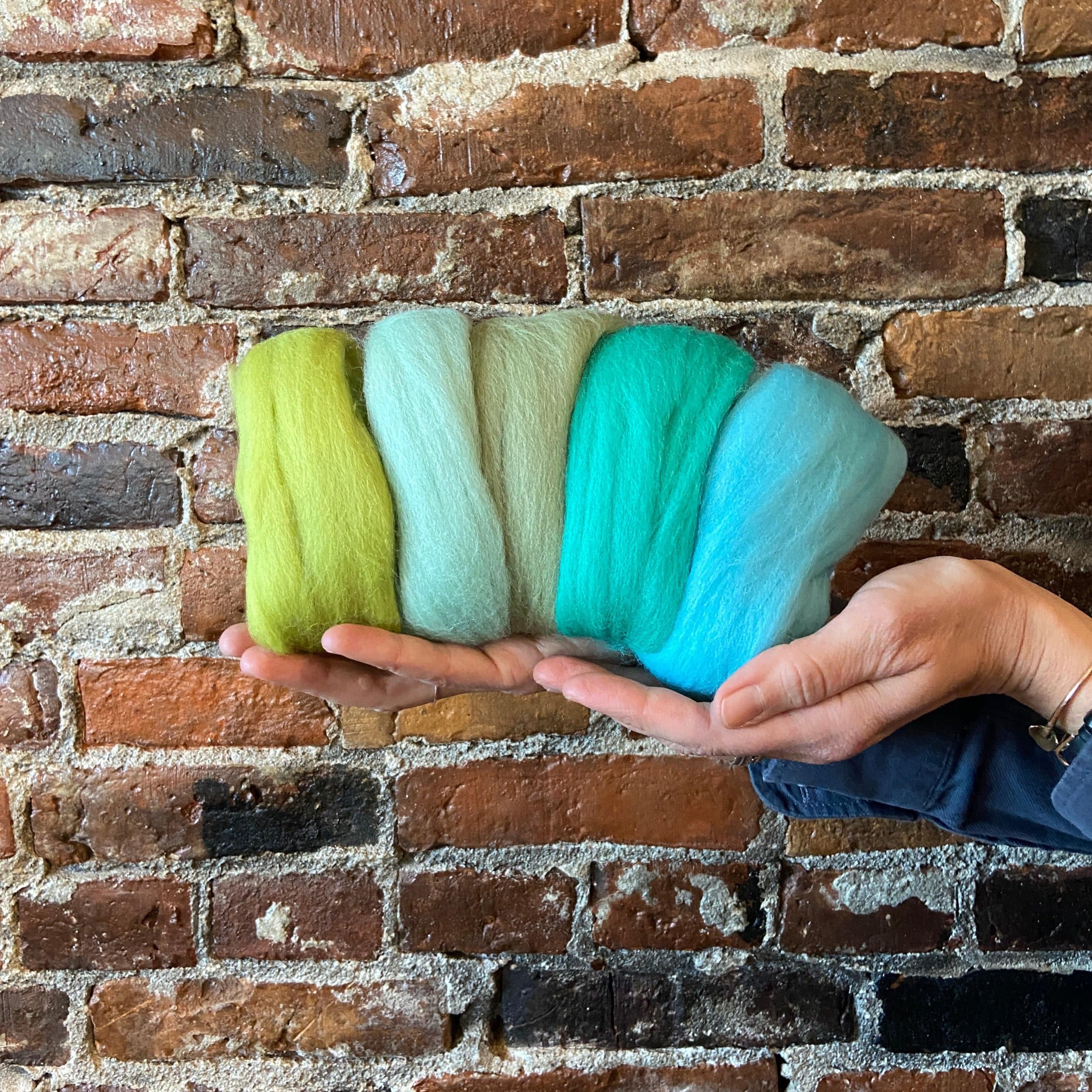 Default Five Merino Roving Colors in Turquoise and Green Shades - 50 gram bag - Color Set 6 - Raised and Procesed in Europe