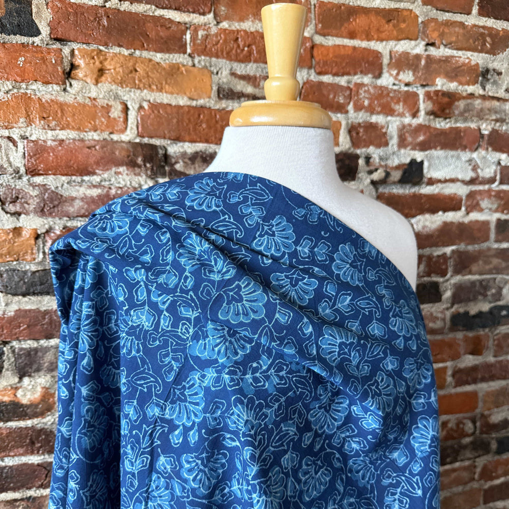 Default Floral Fan - Indigo Dabu Blockprint from India