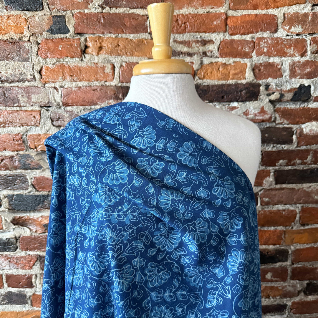 Default Floral Fan - Indigo Dabu Blockprint from India