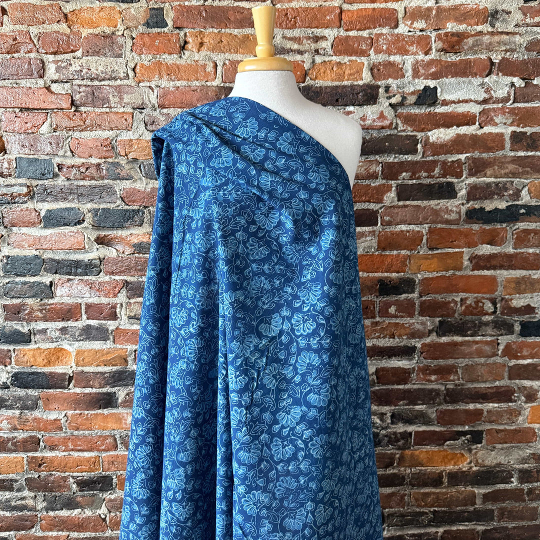 Default Floral Fan - Indigo Dabu Blockprint from India