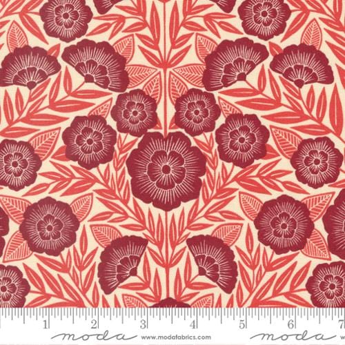 Floral in Ecru Crimson - Flower Press - MODA