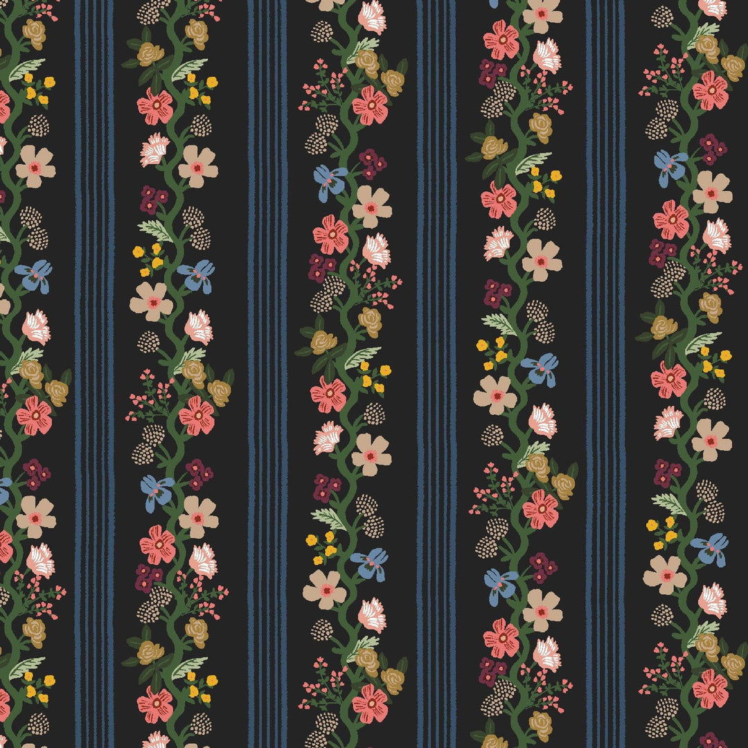 Default Floral Trellis Stripe in Black - Gracie - Rifle Paper Co.