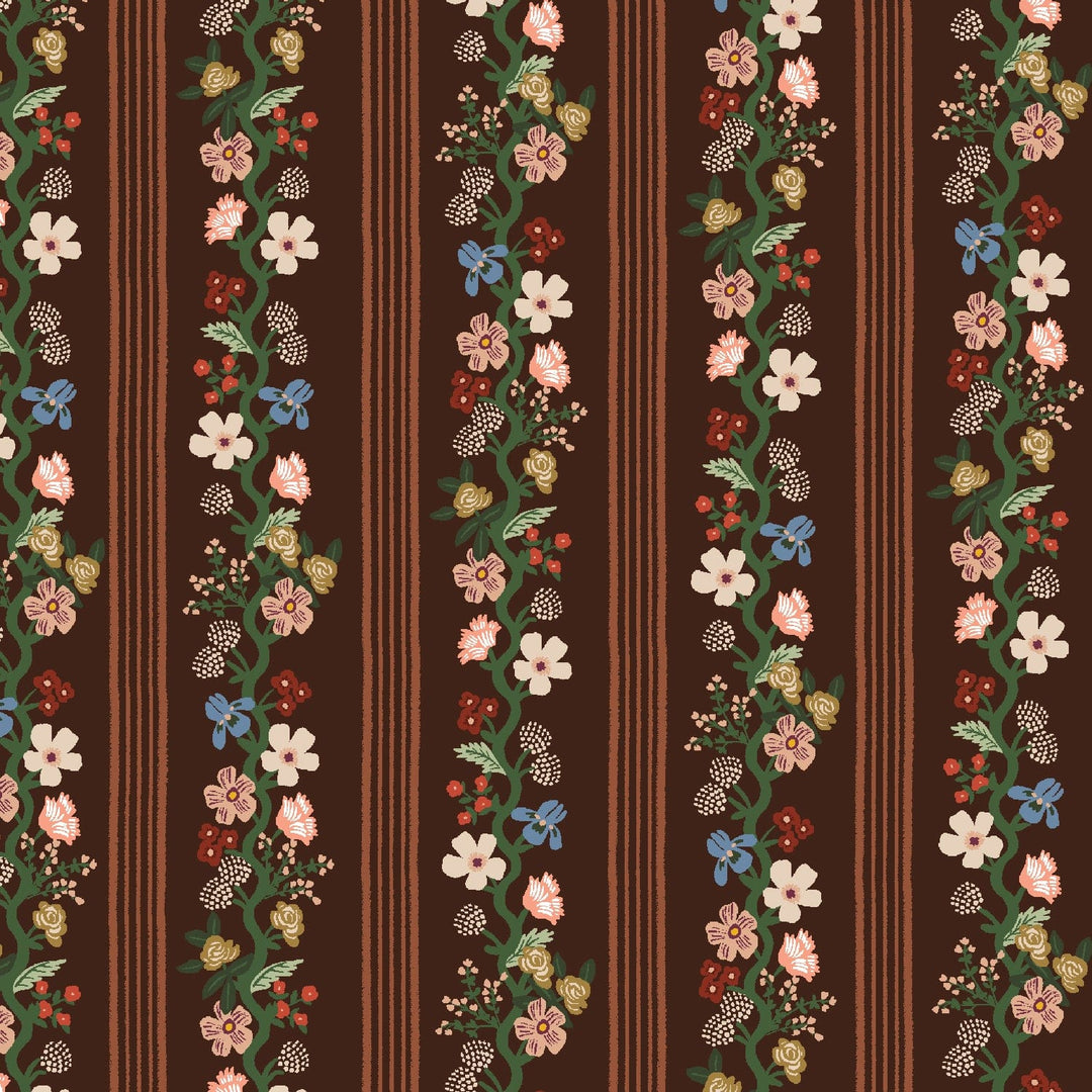 Default Floral Trellis Stripe in Cocoa - Gracie - Rifle Paper Co.