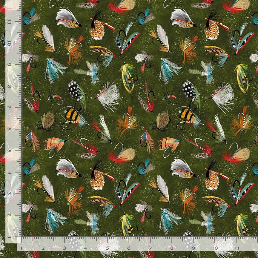 Default Fly Fishing Lures in Hunter - Woodland Retreat - Timeless Treasures