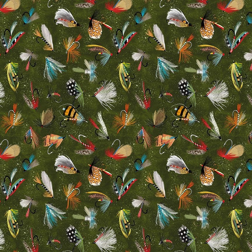 Default Fly Fishing Lures in Hunter - Woodland Retreat - Timeless Treasures