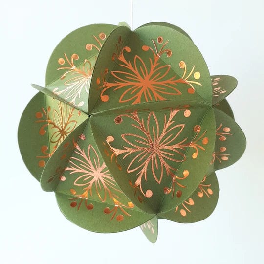 Default Globe Ornament Kit - 20 Sided Icosahedron in Leafy Design - Copper on Green