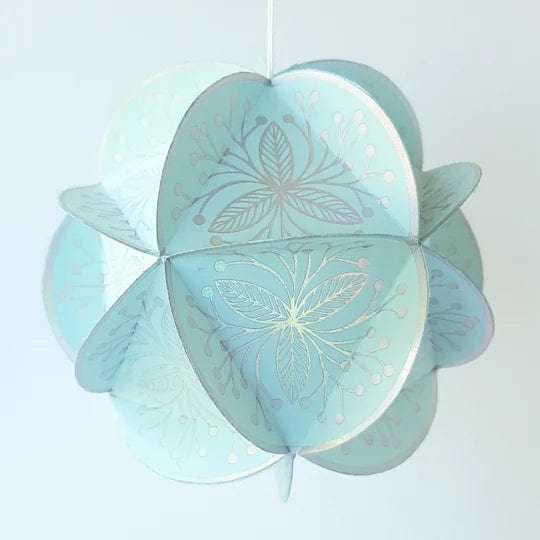 Default Globe Ornament Kit - 20 Sided Icosahedron in Leafy Design - Holographic on Light Blue