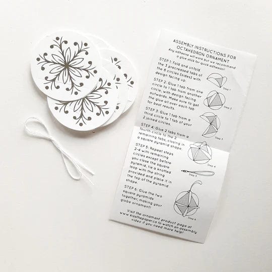 Default Globe Ornament Kit - 20 Sided Icosahedron in Leafy Design - Silver on White