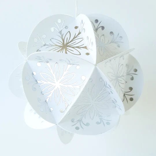 Default Globe Ornament Kit - 20 Sided Icosahedron in Leafy Design - Silver on White