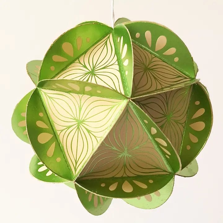 Default Globe Ornament Kit - 20 Sided Icosahedron in Poinsettia Design - Green on Sand