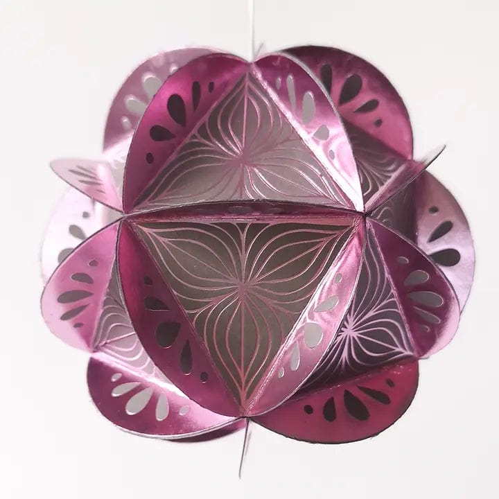 Default Globe Ornament Kit - 20 Sided Icosahedron in Poinsettia Design - Pink on Grey