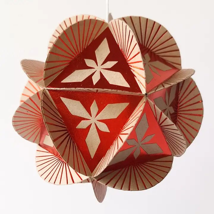 Default Globe Ornament Kit - 20 Sided Icosahedron in Prism Design - Red on Kraft