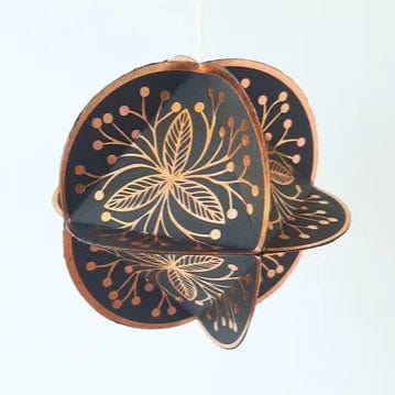 Default Globe Ornament Kit - 8 Sided Octahedron in Leafy Design - Copper on Black