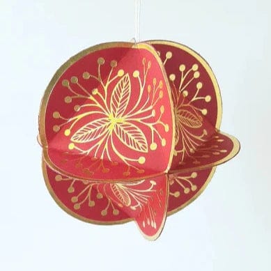 Default Globe Ornament Kit - 8 Sided Octahedron in Leafy Design - Gold on Deep Red