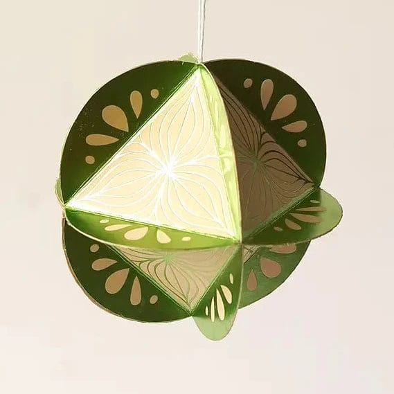 Default Globe Ornament Kit - 8 Sided Octahedron in Poinsettia Design - Green on Sand