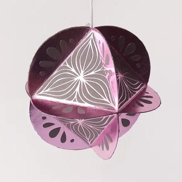 Default Globe Ornament Kit - 8 Sided Octahedron in Poinsettia Design - Pink on Grey