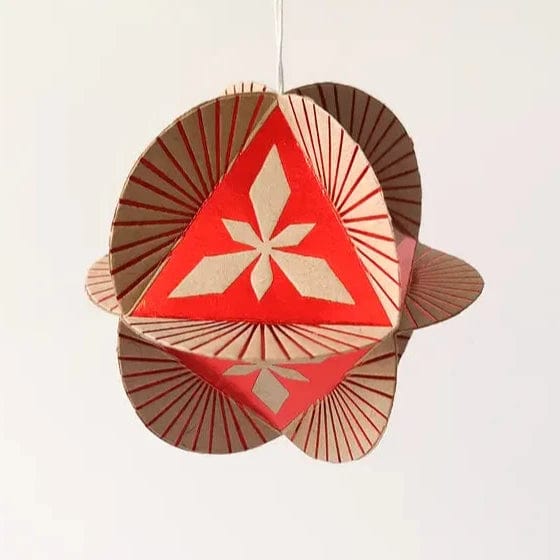 Default Globe Ornament Kit - 8 Sided Octahedron in Prism Design - Red on Kraft