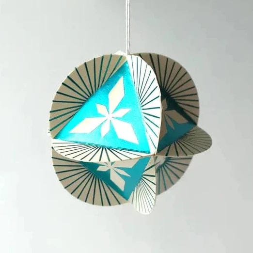 Default Globe Ornament Kit - 8 Sided Octahedron in Prism Design - Teal on Cream