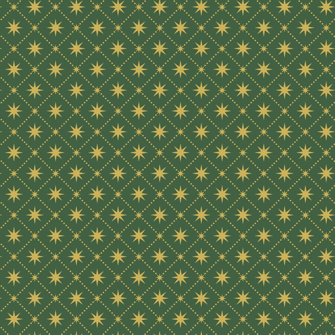 Gold Metallic Stars in Green - Yuletide - Lewis & Irene