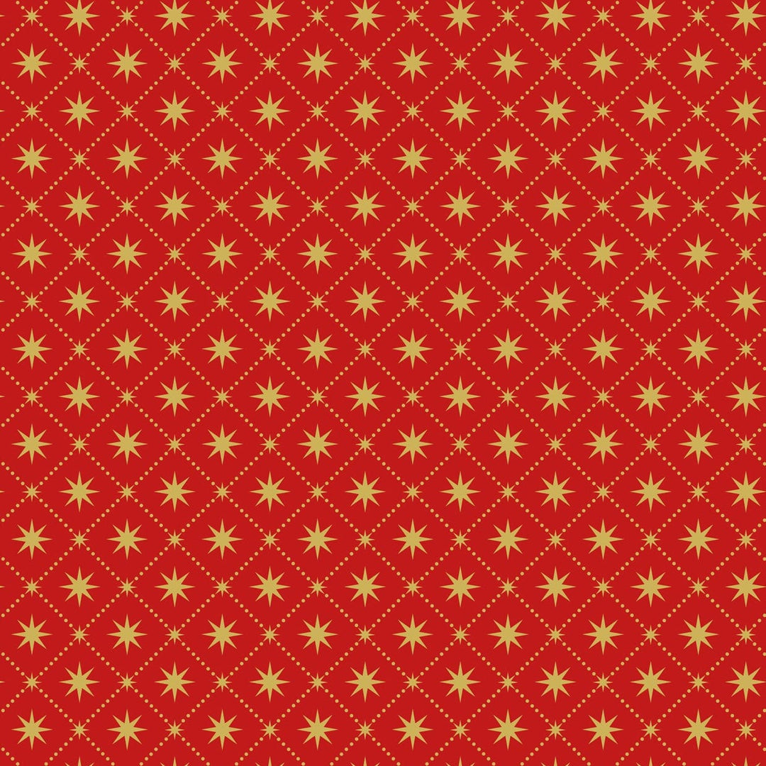 Gold Metallic Stars in Red - Yuletide - Lewis & Irene