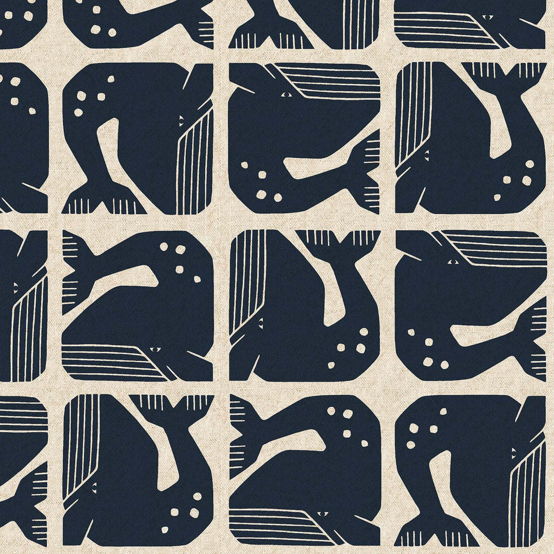 Default Grumpy Whale in Navy Unbleached CANVAS - By the Seaside II - Loes Van Oosten