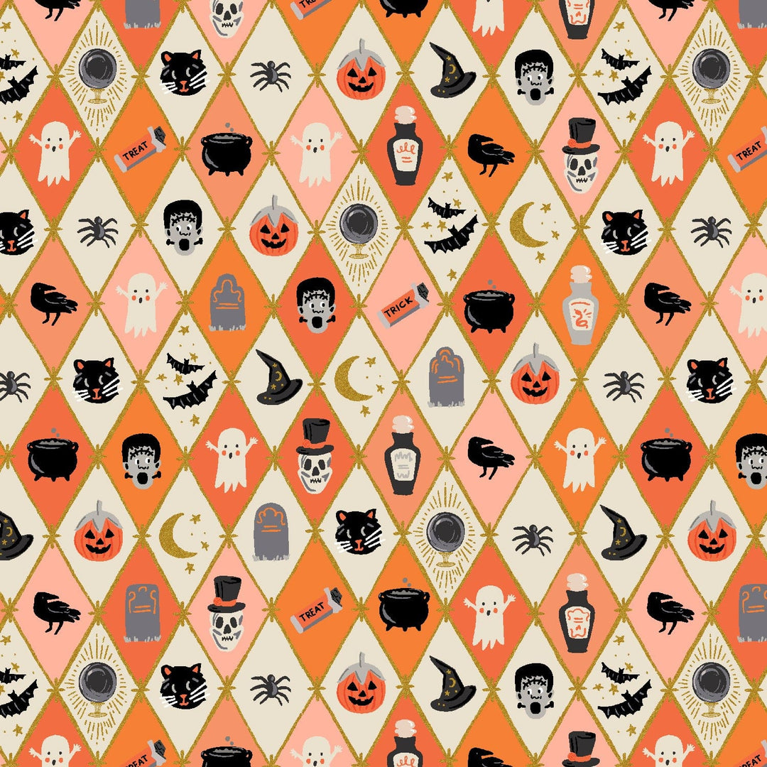 Default Halloween Argyle in Orange & Metallic Gold - Halloween - Rifle Paper Co.