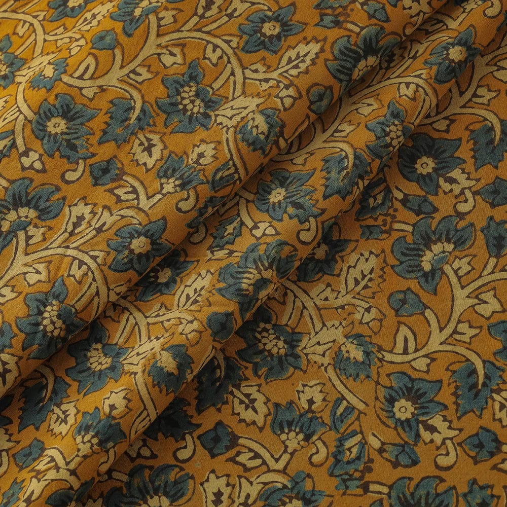 Default Indian Block Print Fabric - Teal on Tumeric - Ajrakh Hand Block Printed Cotton Fabric