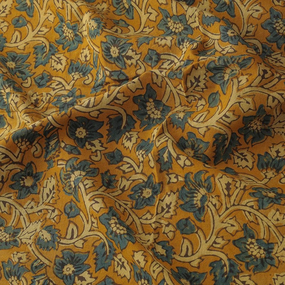 Default Indian Block Print Fabric - Teal on Tumeric - Ajrakh Hand Block Printed Cotton Fabric