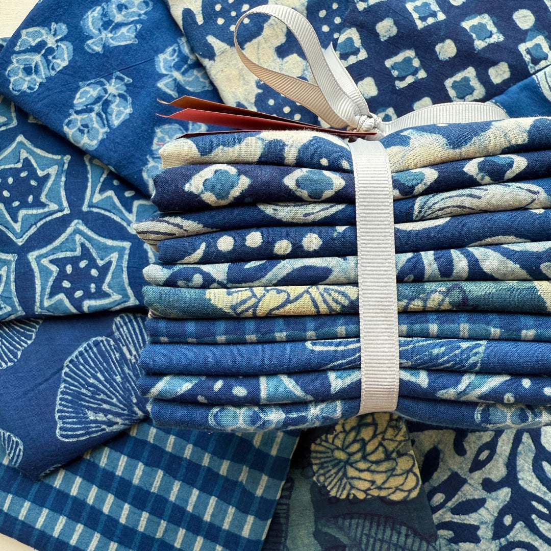 Default Indigo Block Print Bundle, 10 FQs - Indian Cotton