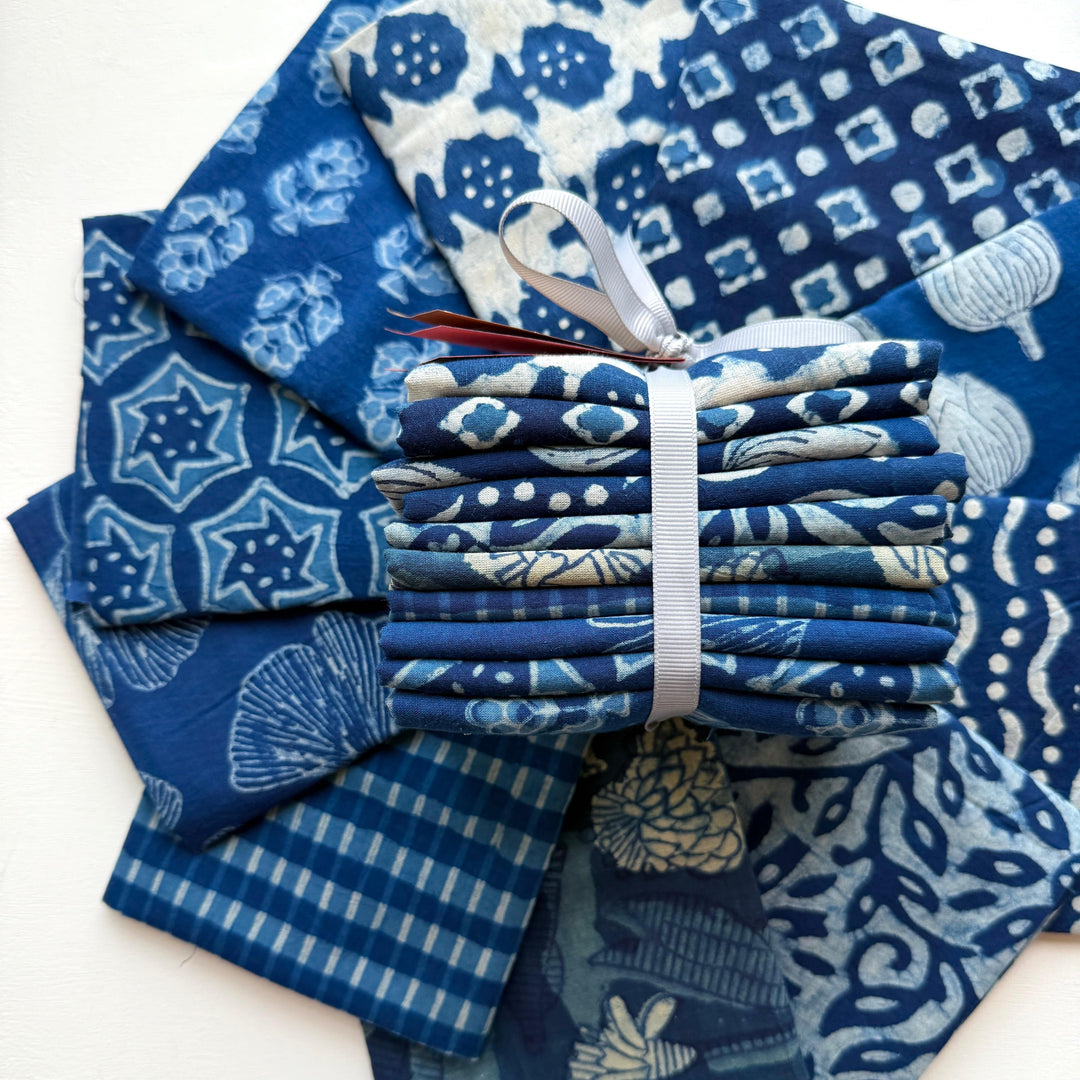 Default Indigo Block Print Bundle, 10 FQs - Indian Cotton