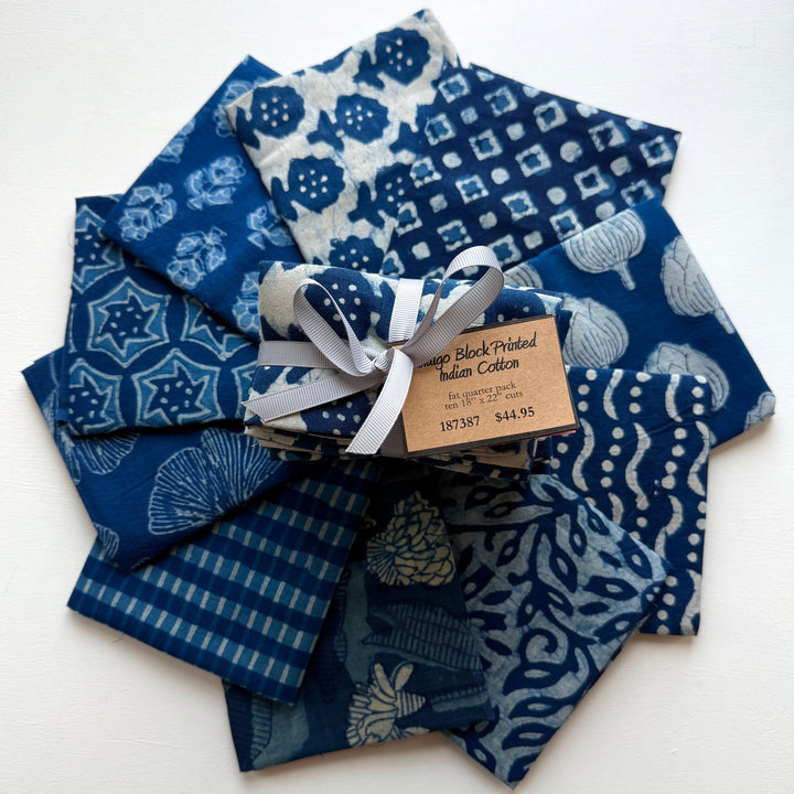 Default Indigo Block Print Bundle, 10 FQs - Indian Cotton