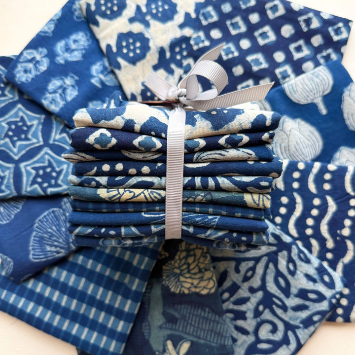 Default Indigo Block Print Bundle, 10 FQs - Indian Cotton