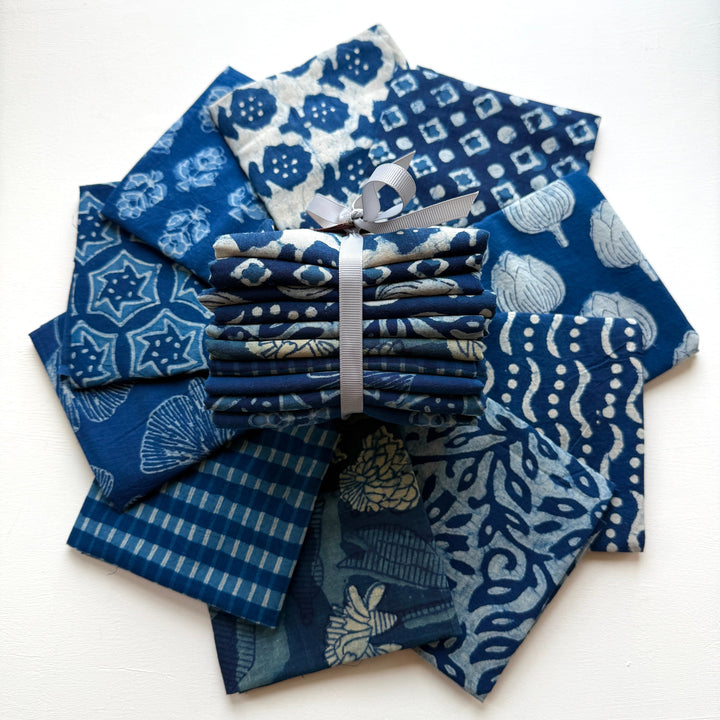 Default Indigo Block Print Bundle, 10 FQs - Indian Cotton