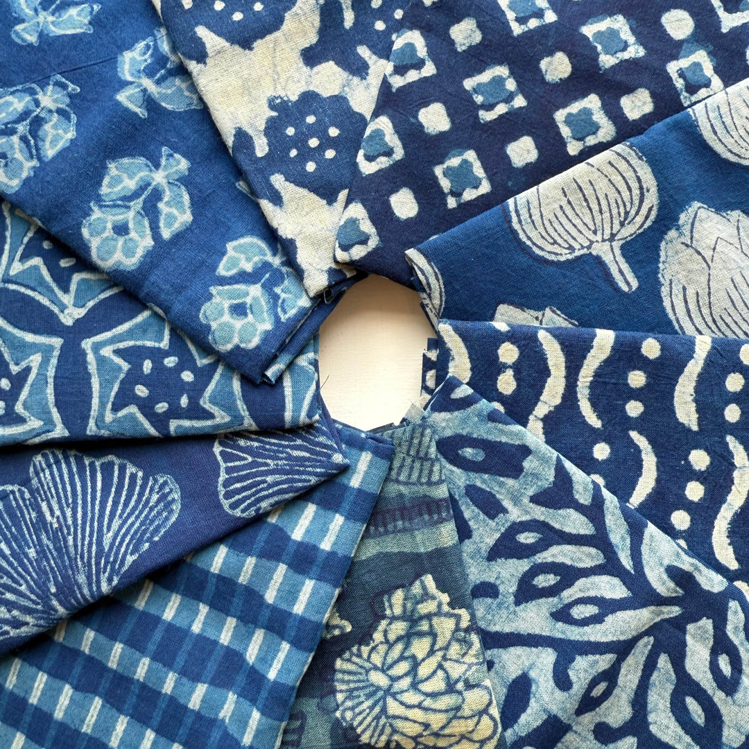 Default Indigo Block Print Bundle, 10 FQs - Indian Cotton
