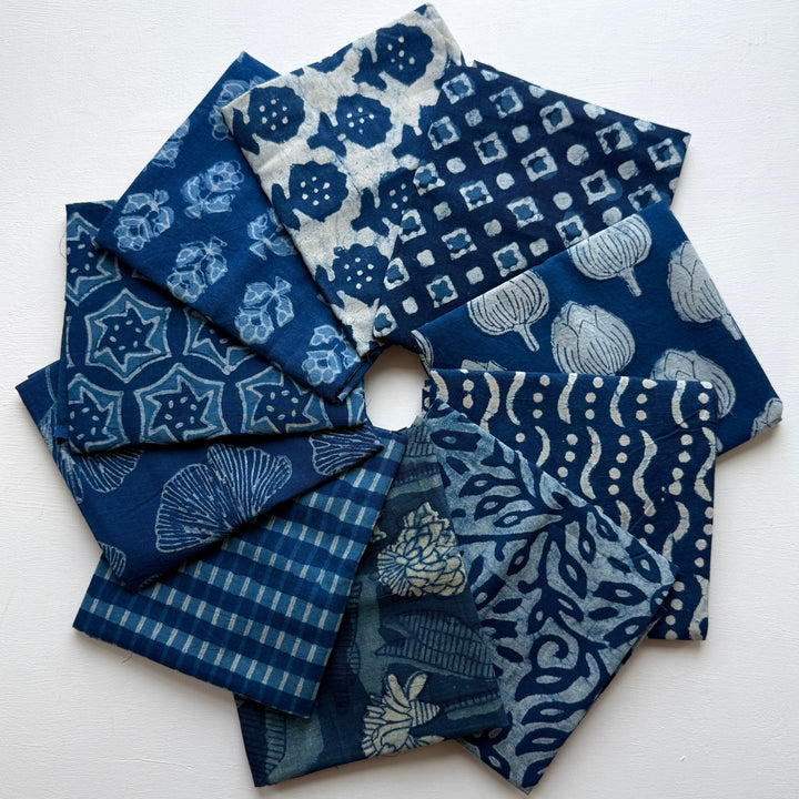 Default Indigo Block Print Bundle, 10 FQs - Indian Cotton