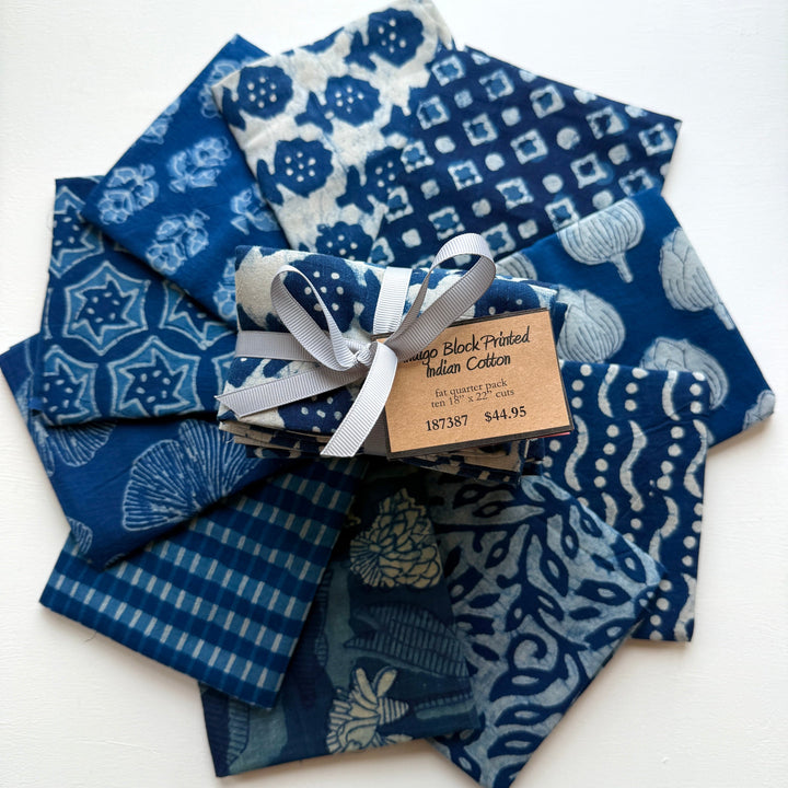 Default Indigo Block Print Bundle, 10 FQs - Indian Cotton