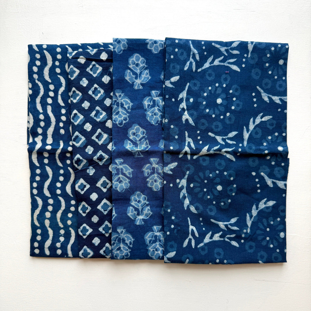 Default Indigo Block Print Bundle, 10 FQs - Indian Cotton