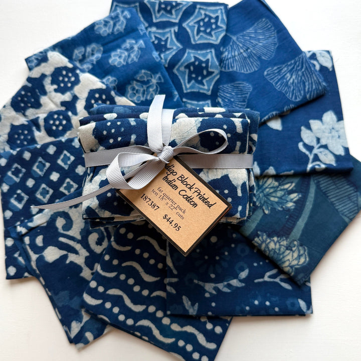Default Indigo Block Print Bundle, 10 FQs - Indian Cotton
