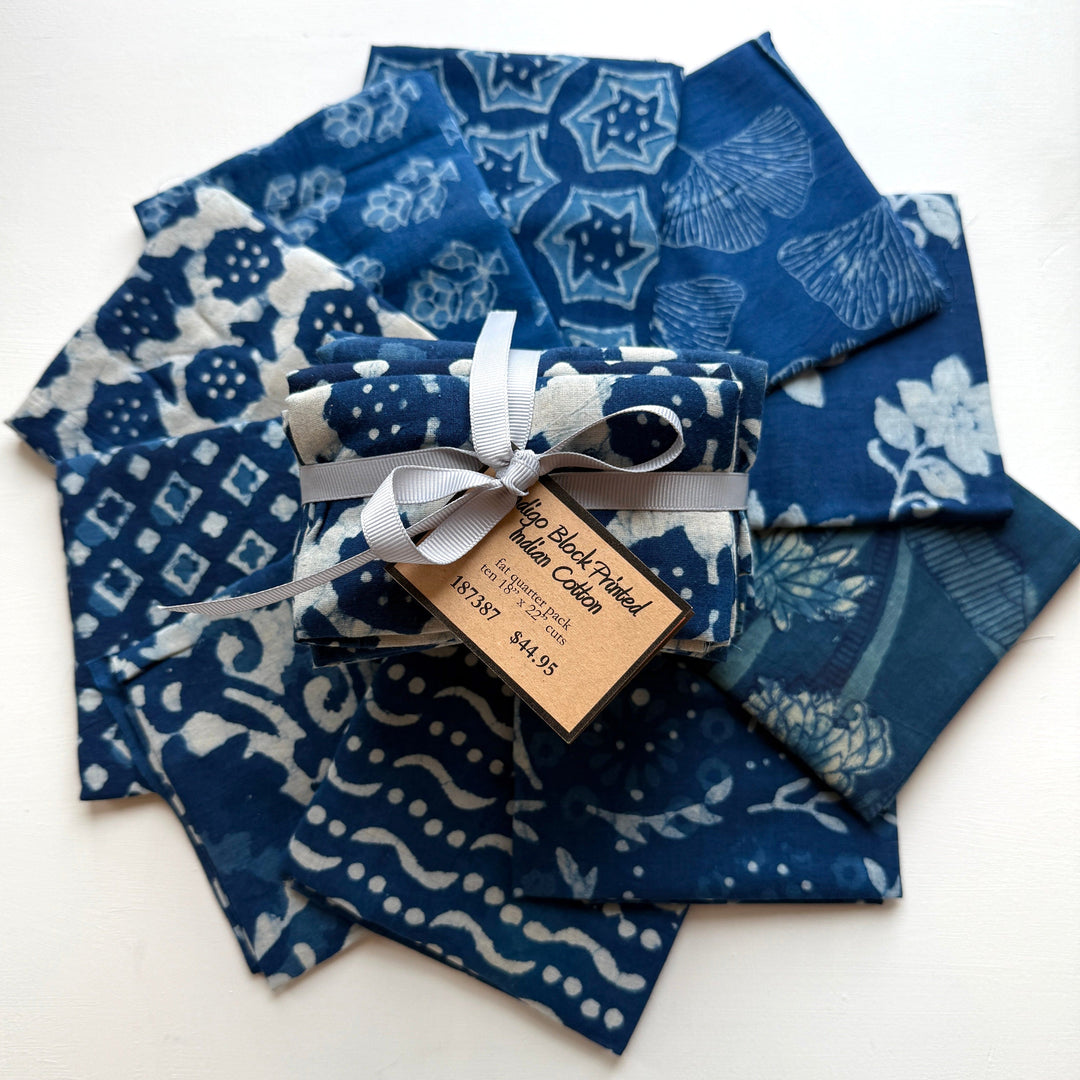 Default Indigo Block Print Bundle, 10 FQs - Indian Cotton