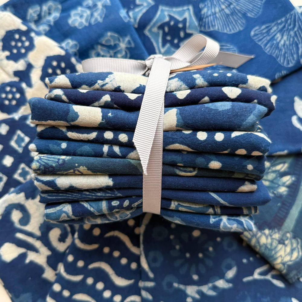 Default Indigo Block Print Bundle, 10 FQs - Indian Cotton