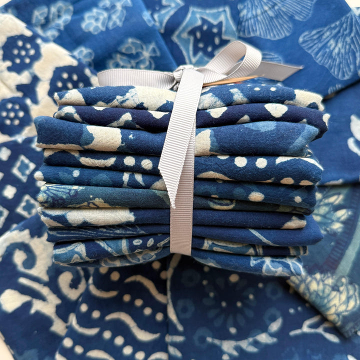 Default Indigo Block Print Bundle, 10 FQs - Indian Cotton